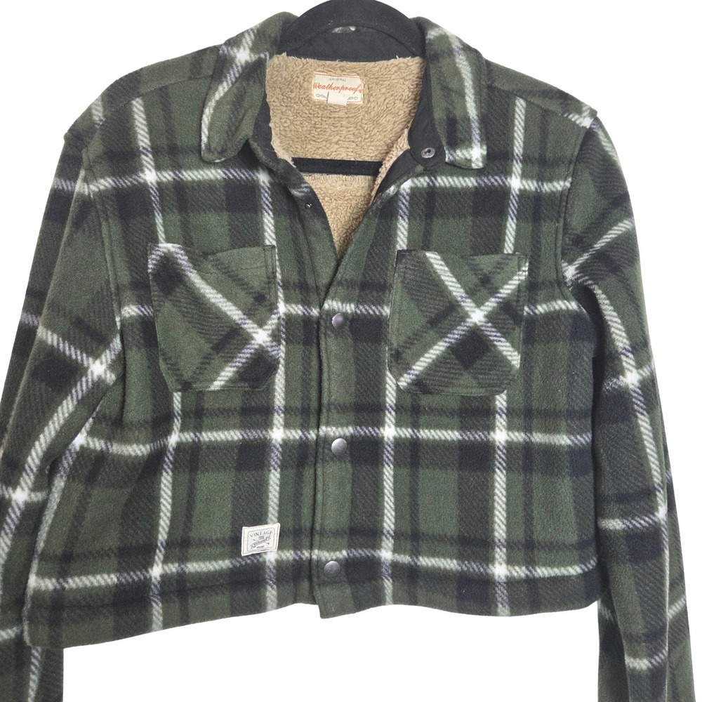 Weatherproof Plaid Shacket Jacket Sherpa Lined Cropped Snap Front Cozy
